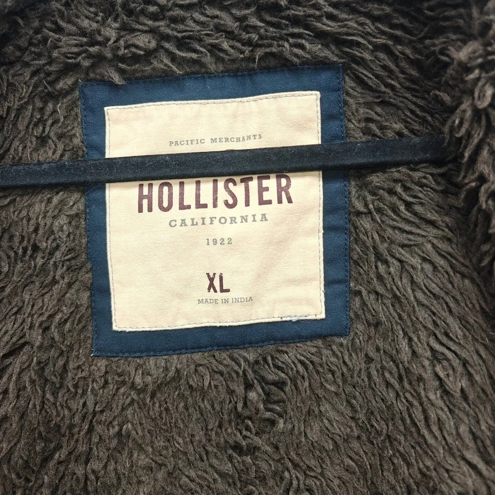 Y2K Hollister Military Jacket Mens XL Blue Sherpa Lined Full Zip Utility Heavy